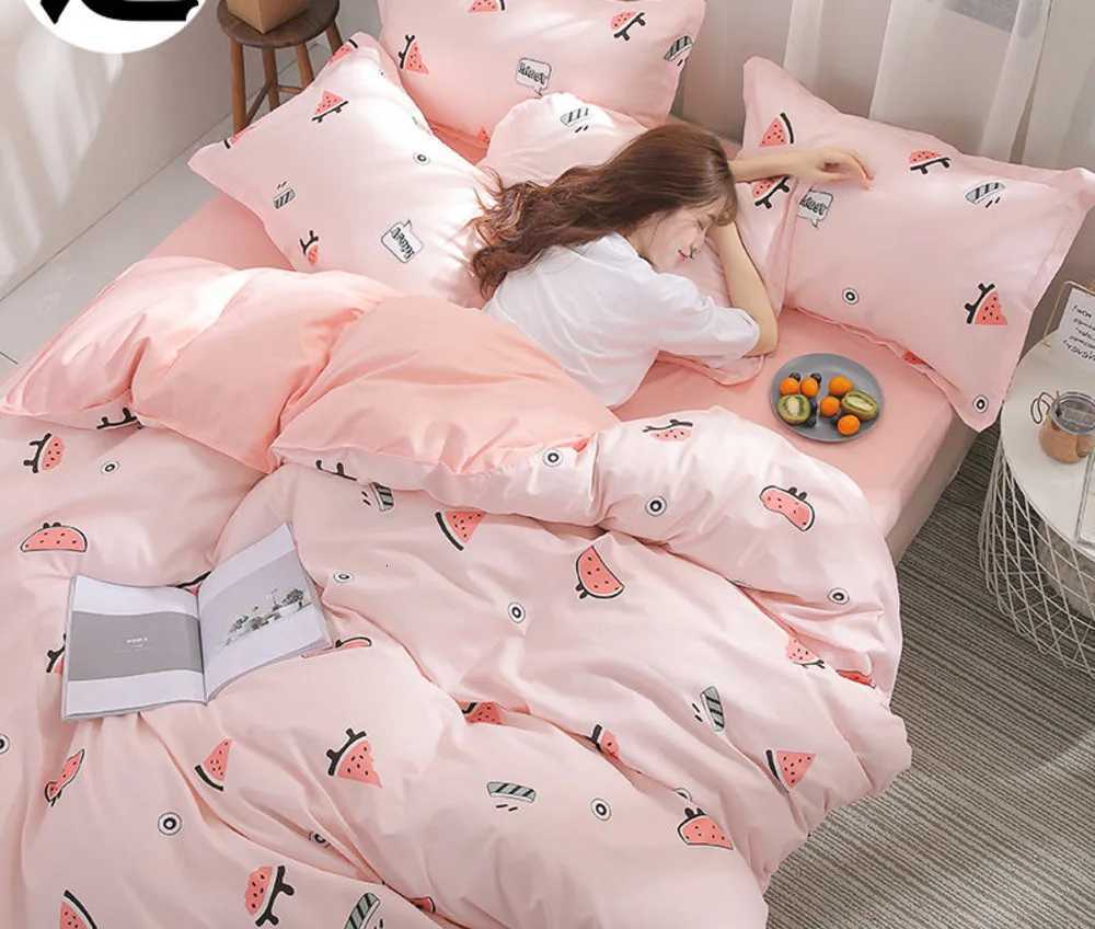 Pink Watermelon Bedding Sets Simple With Flat Sheets Duvet Cover case Bed Linen For Boys Girls Kawaii Bedclothes 150x200 Y250819
