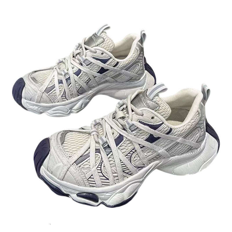 2025 New Spring Summer Genuine Leather Lace-up Height-increasing Sports Casual for Women Thick-soled Mesh Couple Style Breathable Dad Shoes