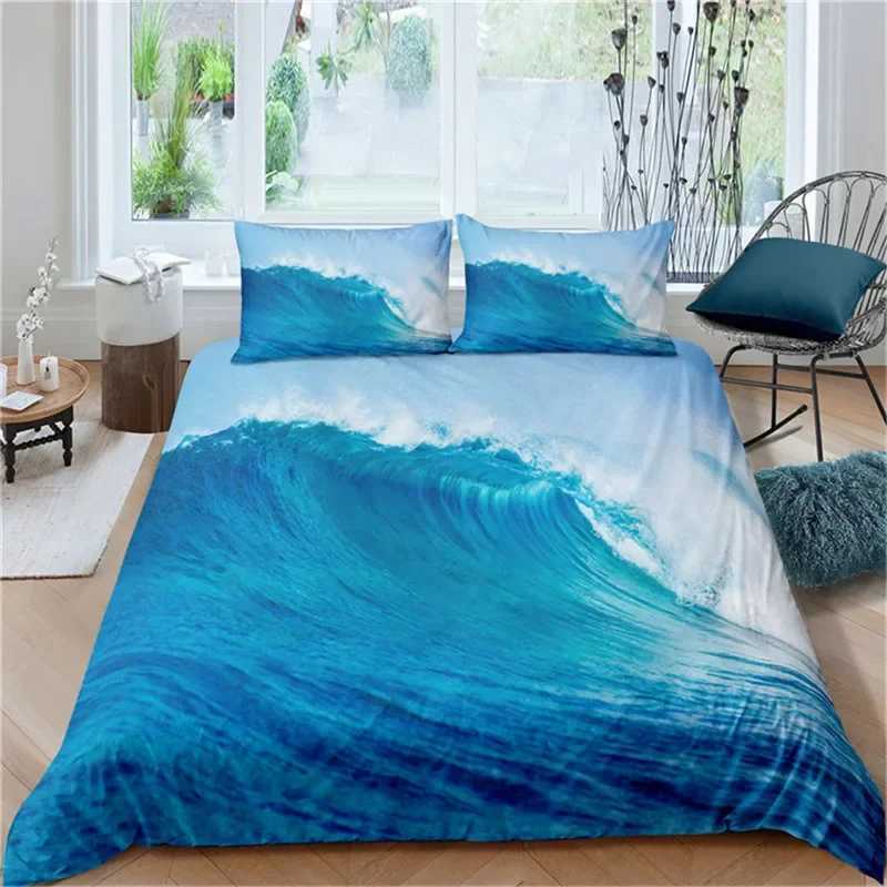 3D Ocean Waves Bedding Set Queen Size Soft Summer Sea Beach Duvet Cover Set Hawaiian Tropical Print Comforter Cover cases Y250819