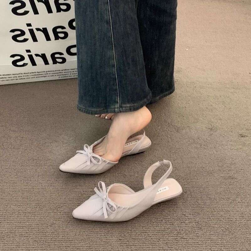 Wedge Backless Shallow Mouth Versatile Fashion Stylish Pointed Toe Ruched Bowknot Closed-Toe Sandals for Women 2025 Summer