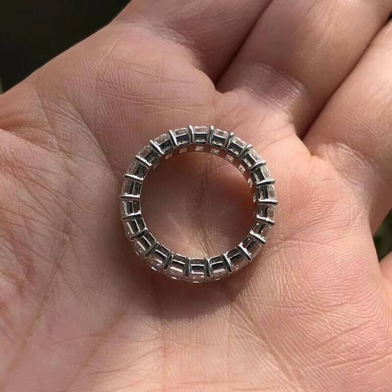 14K Real Gold Engagement Eternity Ring Synthetic Diamond Emerald Cut Moissanite Ring for Women