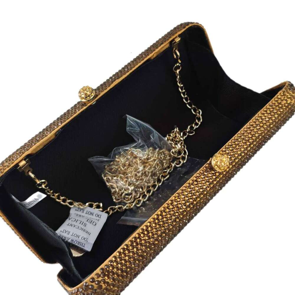 Boutique De FGG Women Brown Crystal Evening Bag Formal Party Dinner Rhinestone Handbags and Purses Bridal Dia Clutch Purse