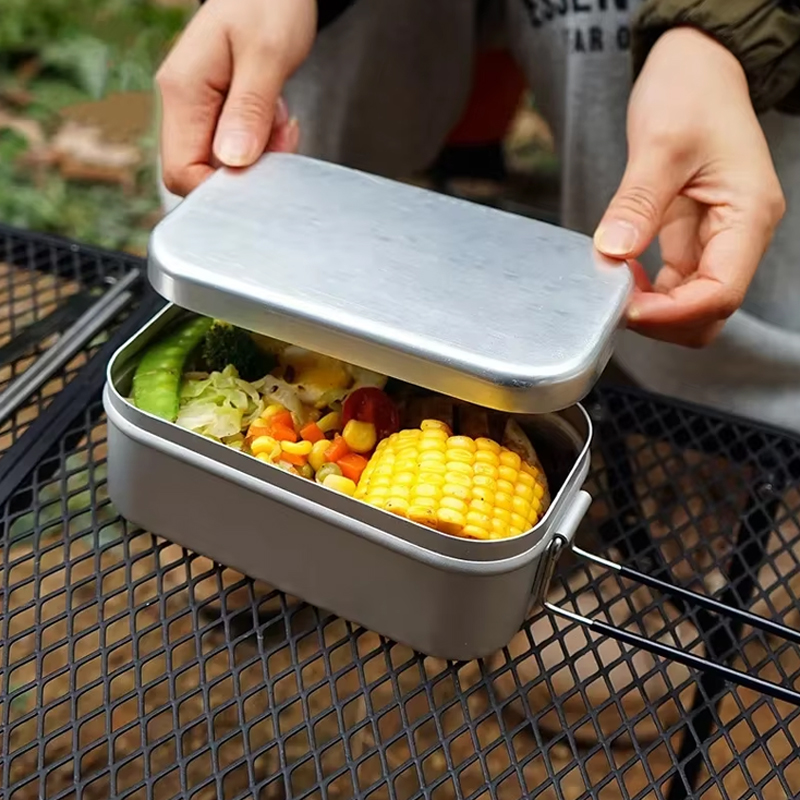 Portable Outdoor Cookware-Square Aluminum Alloy Lunch Box for Camping Picnics Travel for Outdoor Cooking