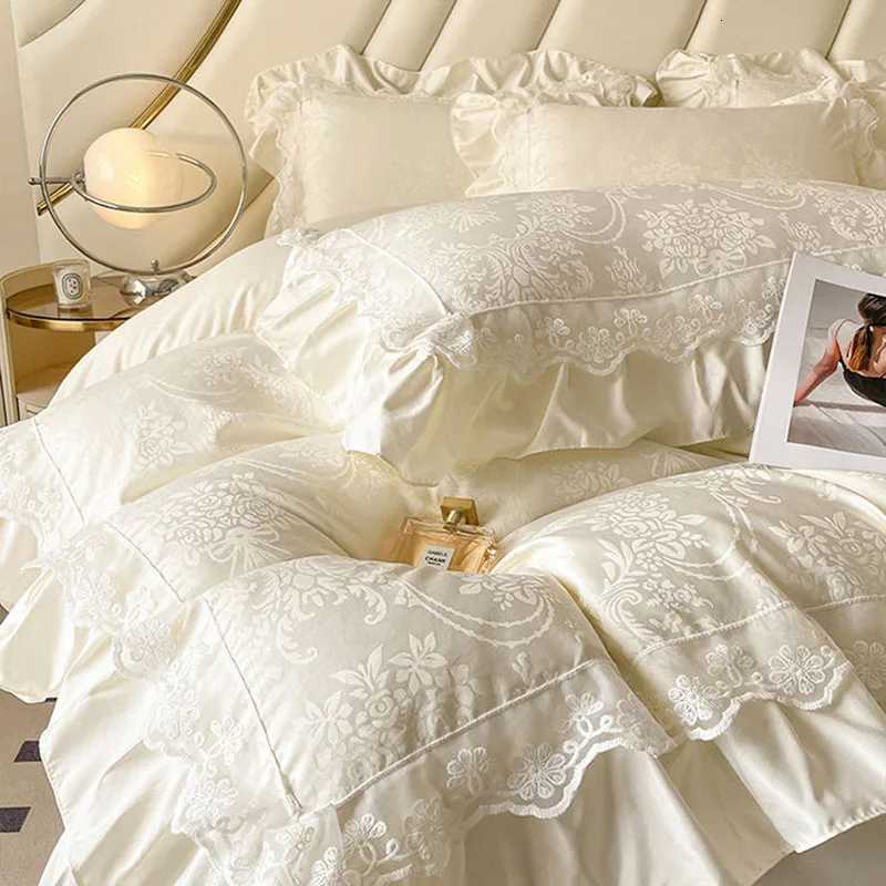 60S High-End Silk Jacquard Bedding Sets Summer Wash Ice Silk Sleeping Naked Quilt Cover Set Twin Full King Size Bedroom Decor Y250819