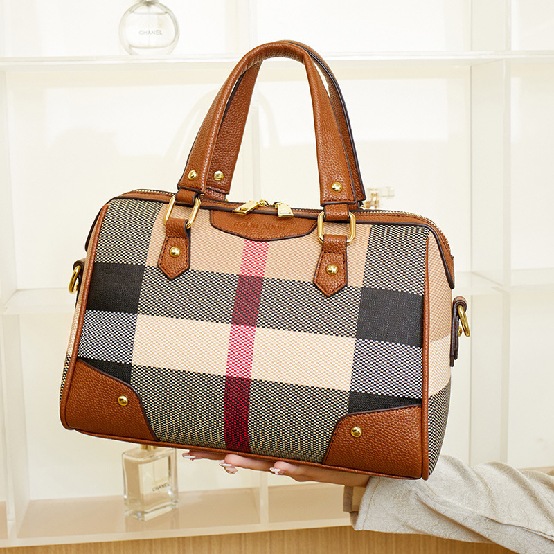 2024 New Boston Plaid Texture Large Bag European and American Big-Name Women's Handbag Crossbody Shoulder Bag Pillow Bag