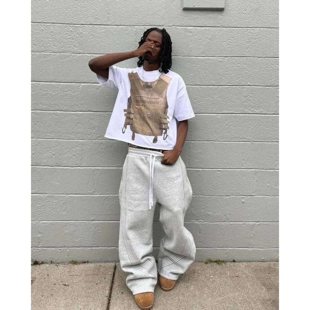 American Retro Striped Knitted Men Y2k Street Haruku Trendy Brand Oversized Trousers Loose Casual Wide Leg Pants Women