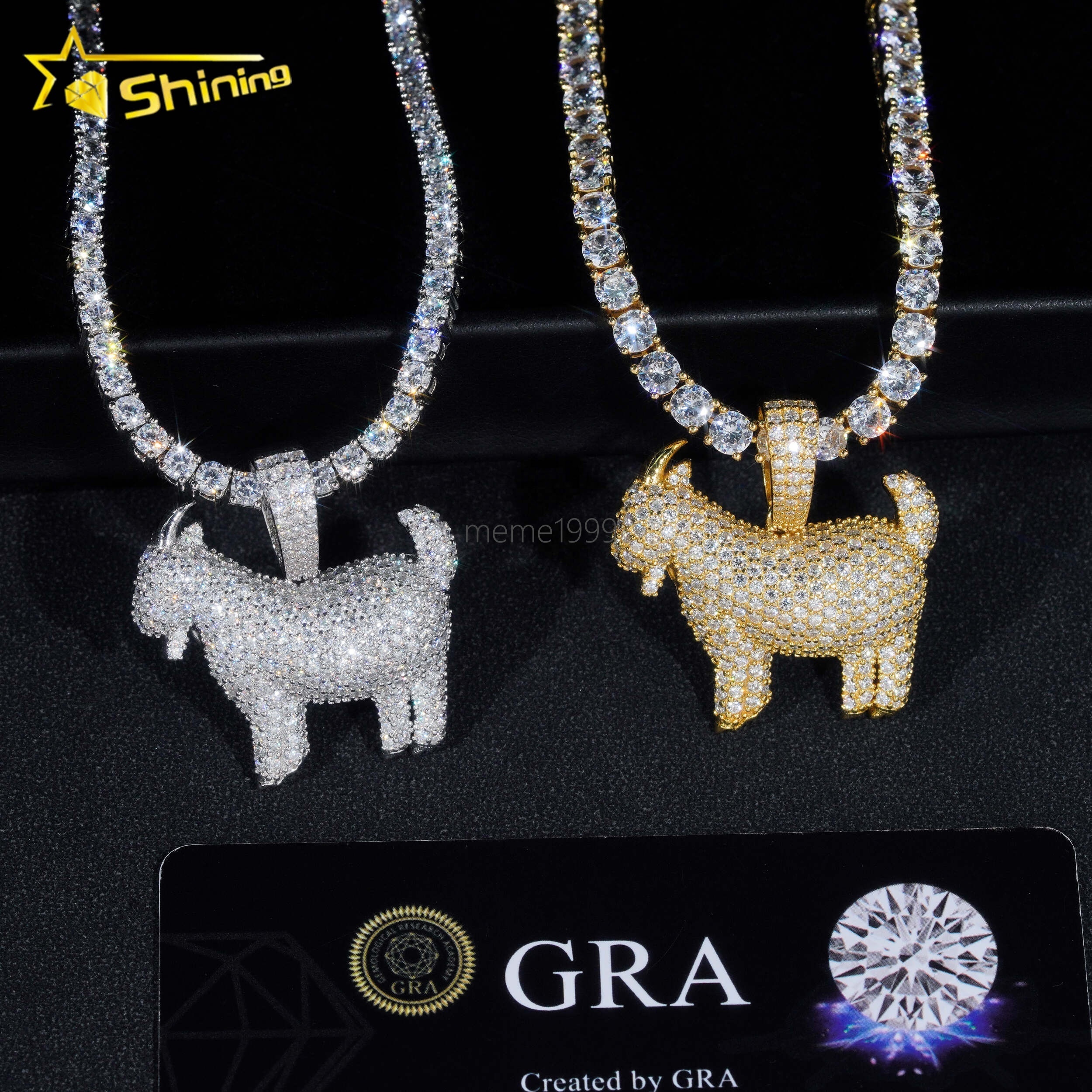 Pass Diamond Tester Hip Hop Jewelry 925 Silver Gold Plated Diamond Goat Iced Out Pendant Custom Moissanite Pendant