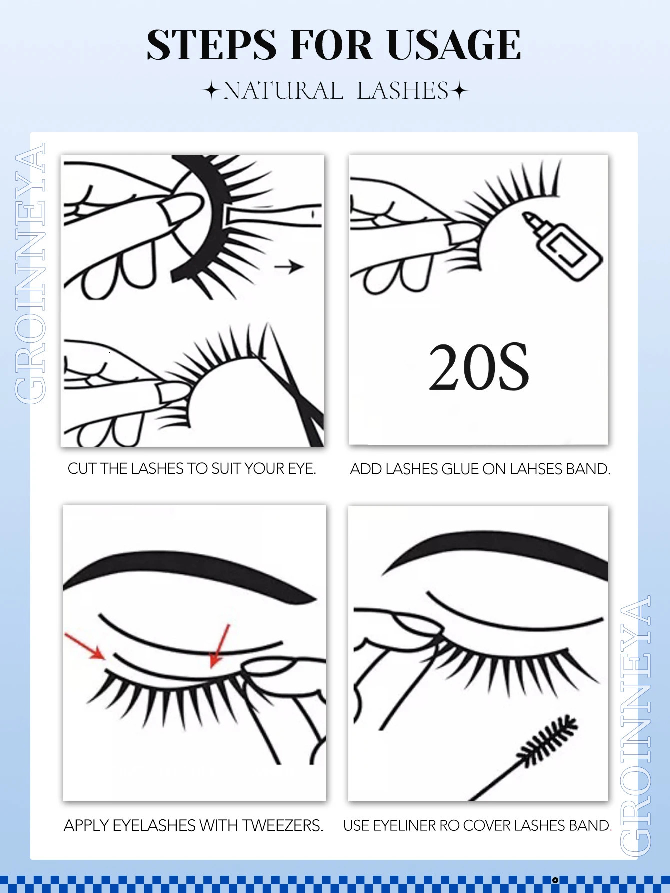 GROINNEYA Cat Eye Lashes Faux Mink Eyelashes Winged End Elongated Natural long 250811