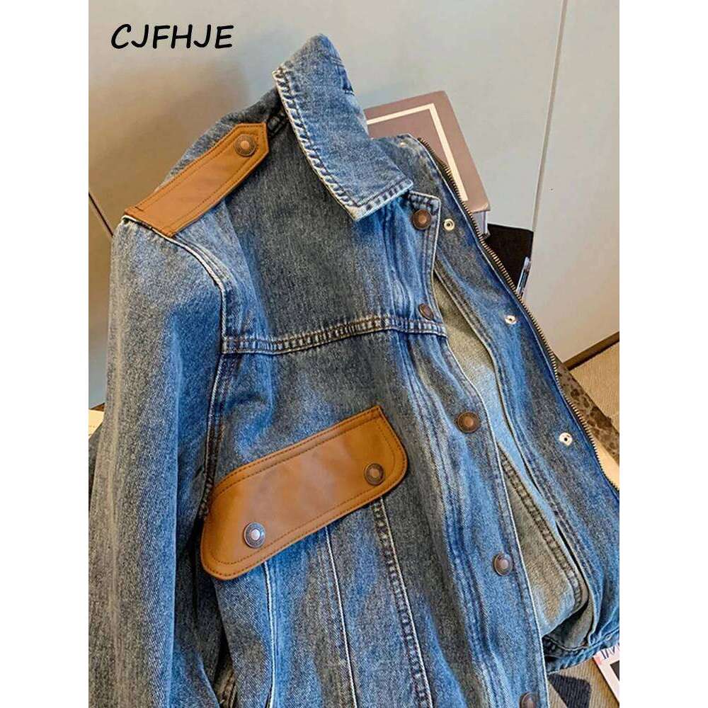 CJFHJE Blue Vintage Patchwork Jacket Women Chicly Fashion Korean Loose Female Jackets Haruku Zipper Casual Denim Coats
