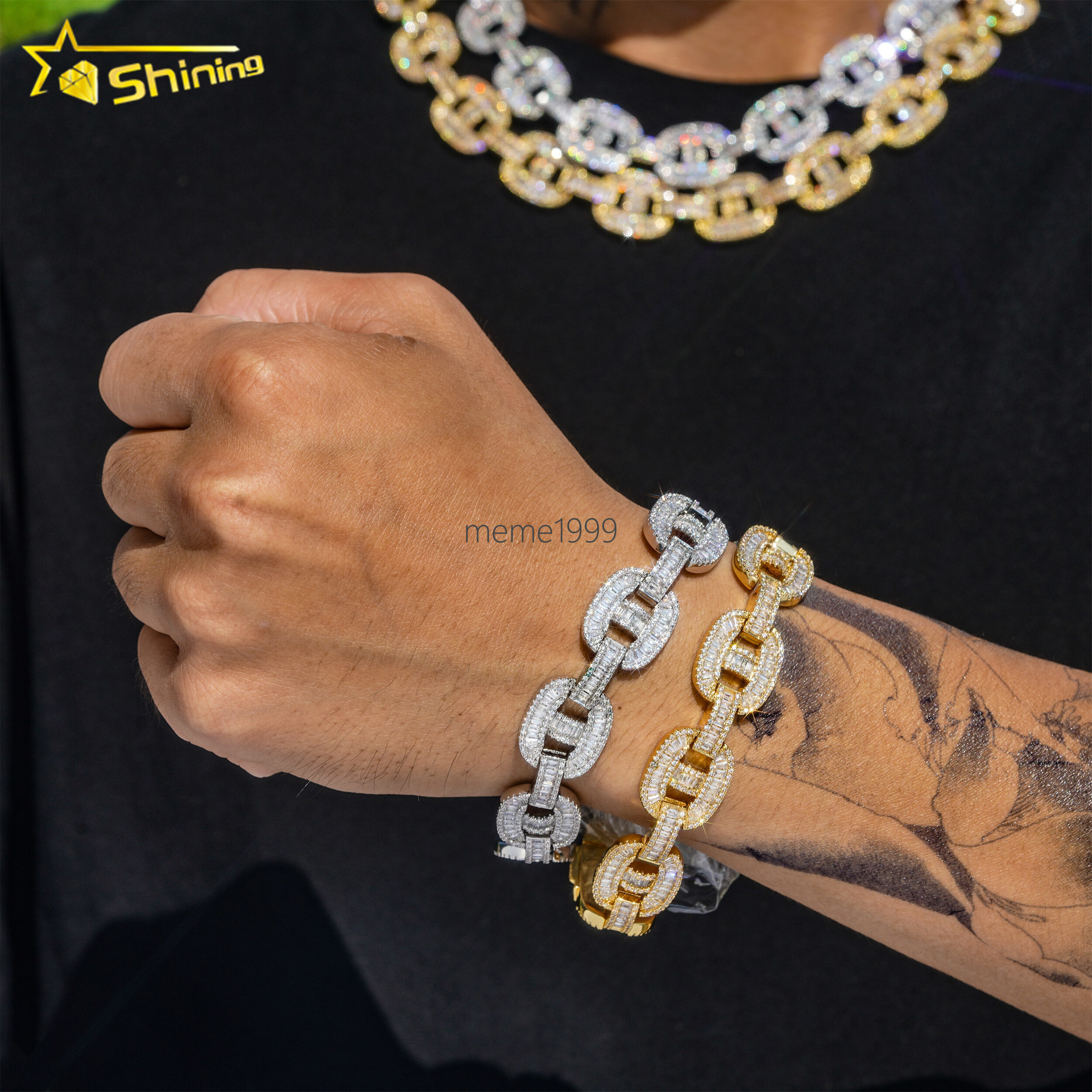Ready to Ship Iced Out Cuban Bracelets High Quality 18K Gold Plated Brass moissanite Diamond Cuban Link Chain
