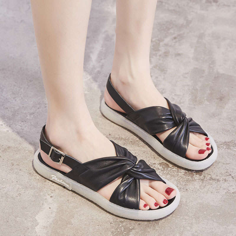 2025 Large Size Genuine Leather Sandals Fairy Flat Fashion Campus Style Student Versatile Soft Sole One-Strap Butterfly Flower