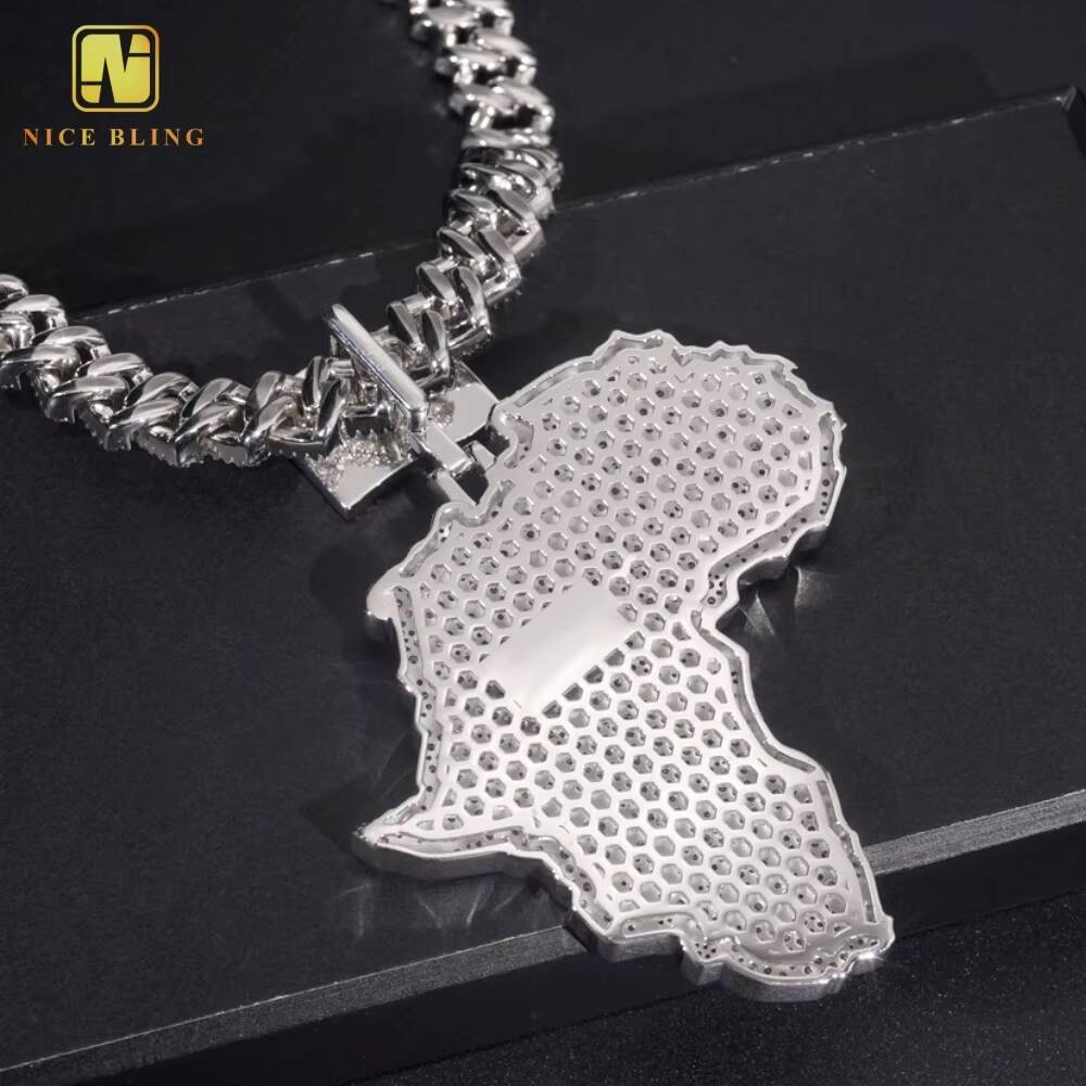 Hip Hop Style Large Africa Map Custom Iced Out Big Moissanite Diamond 925 Silver Pendant for Men Moissanite Pendant