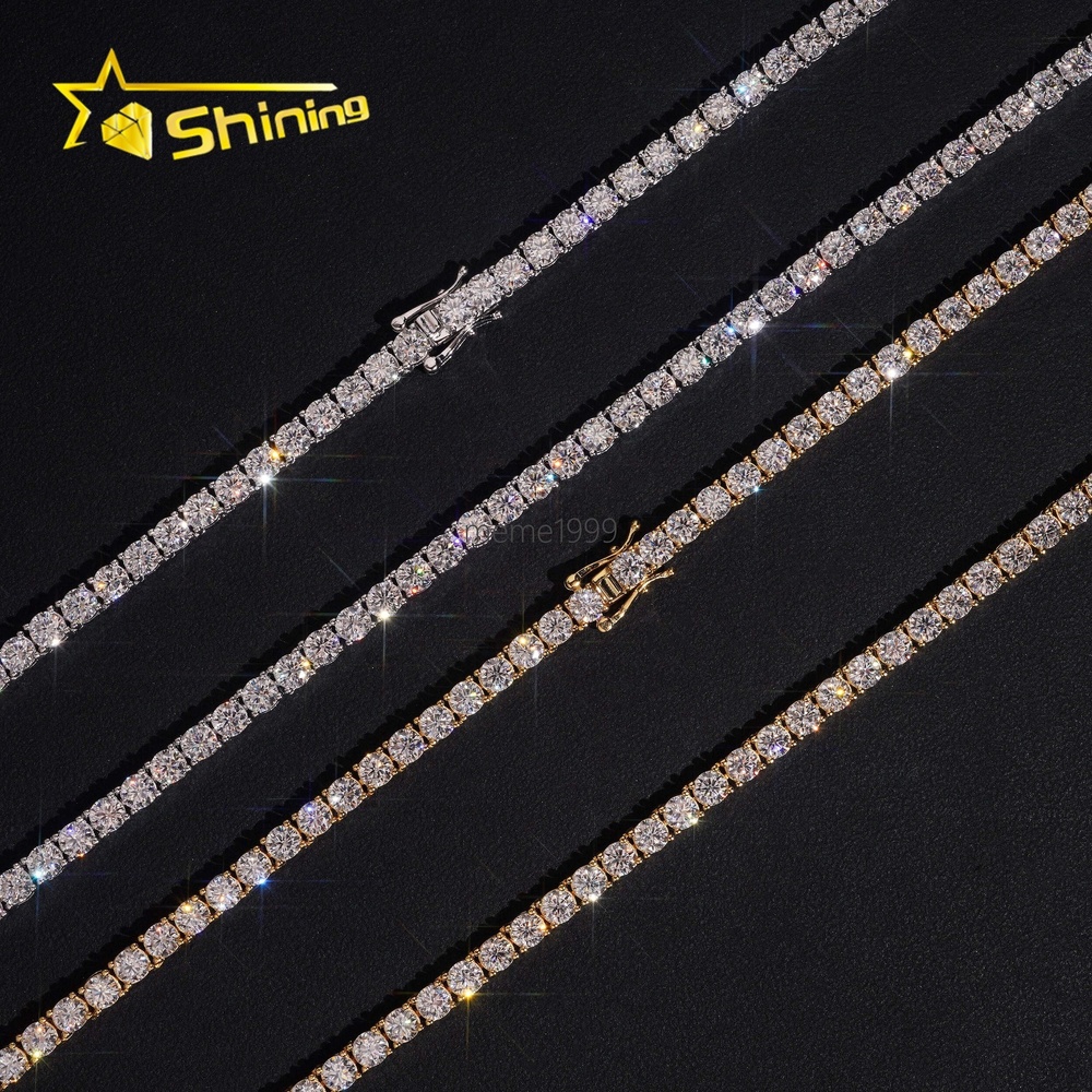 Hip Hop Classic Factory Price Top Quality 925 Silver 4mm VVS Moissanite Diamond Tennis Chain