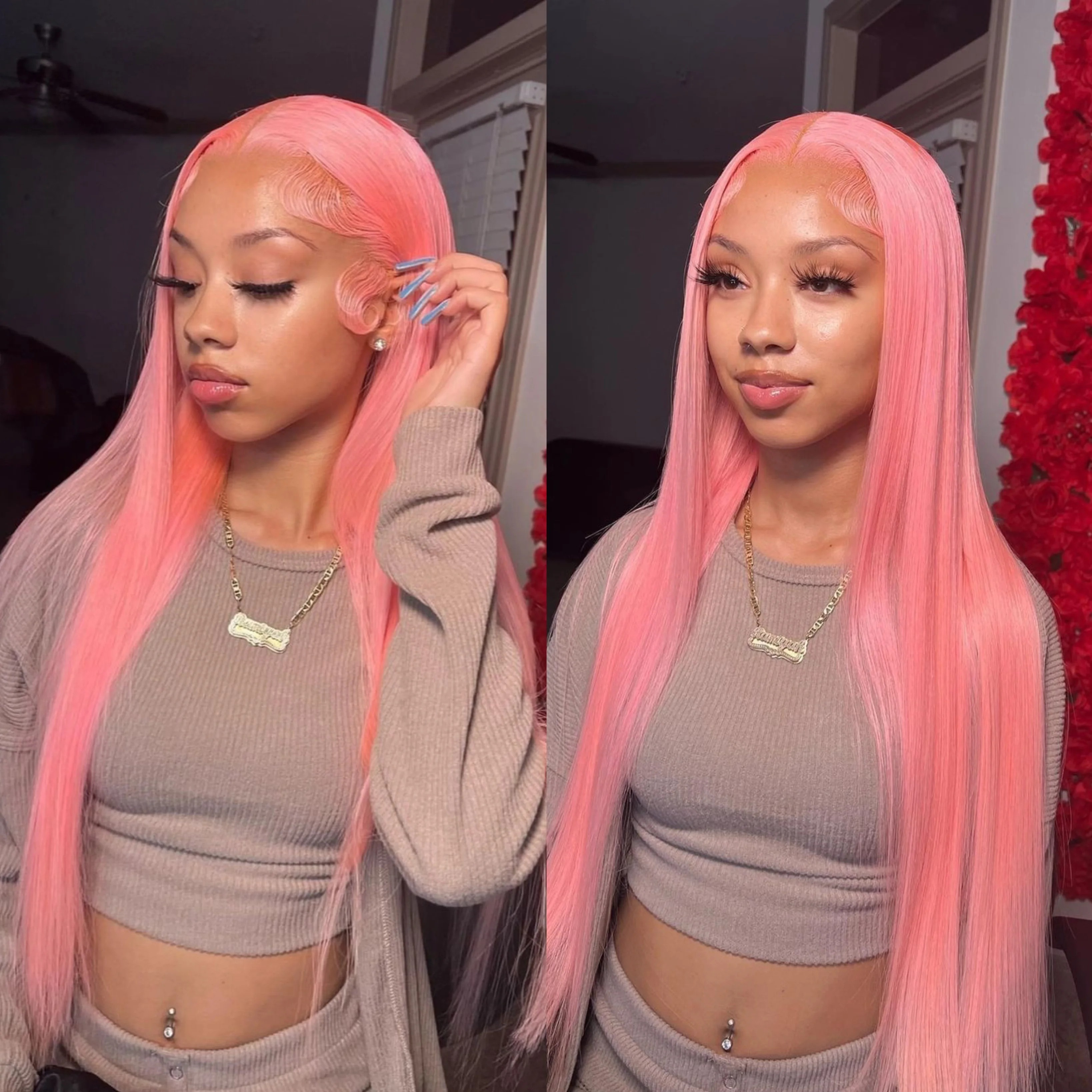Light Pink 13x4 HD Lace Front Human Hair Wigs For Women Pre Plucked Brazilian Straight Hd Transparent Lace High Density Pre-Cut 100% Human Hair Wig
