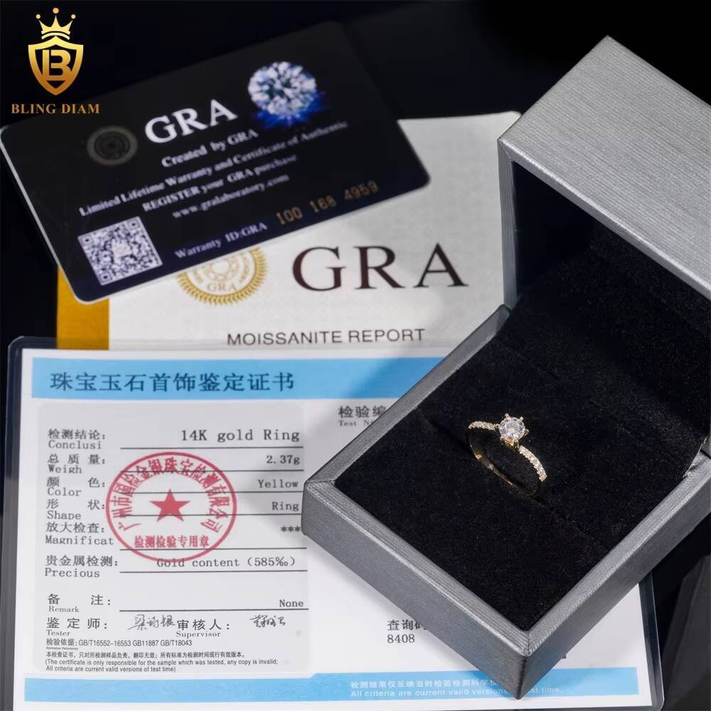 14K Yellow Real Gold VVS Moissanite Diamond Wedding Rings Custom Engagement Ring
