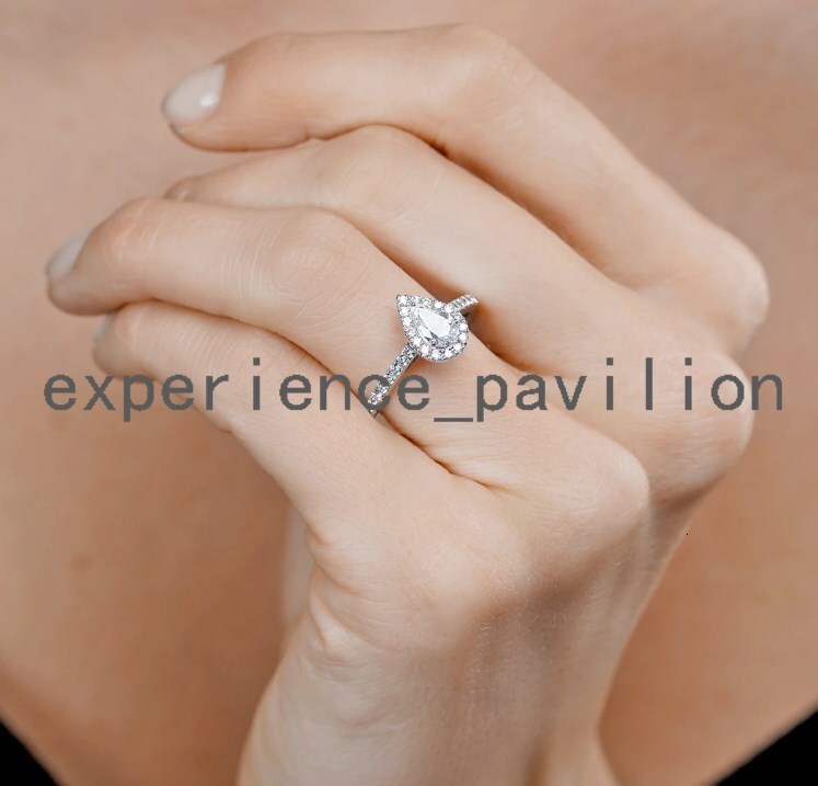 Luxury halo Engagement Rings Wedding Moissanite Ring Pear 1ct 14k White Yellow Gold Jewelry
