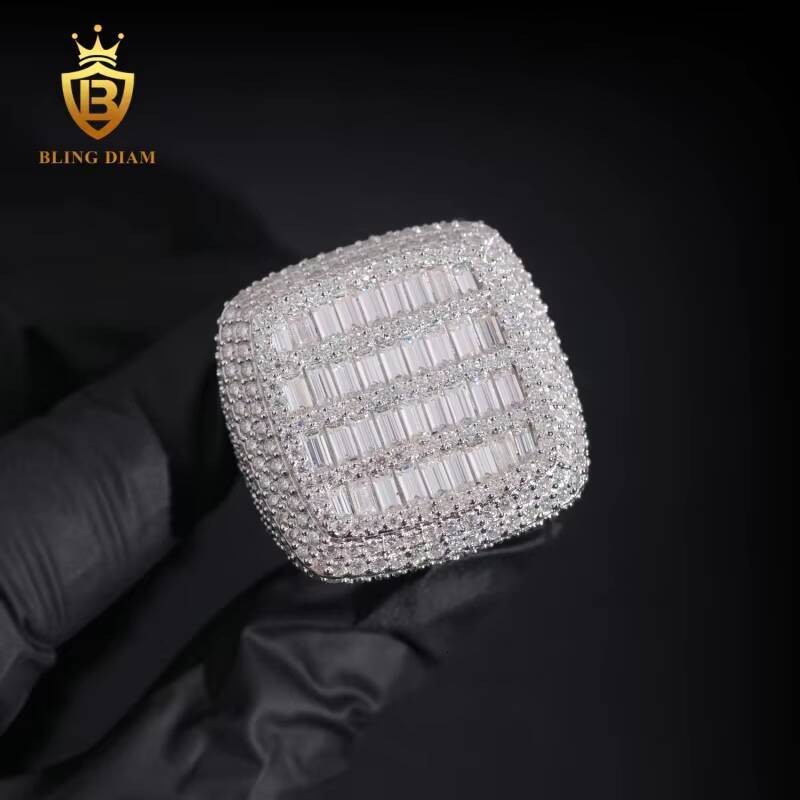 Wholesale Hip Hop Jewelry 925 Sterling Silver Ice Out Vvs Moissanite Fully Diamond Men Rings Square