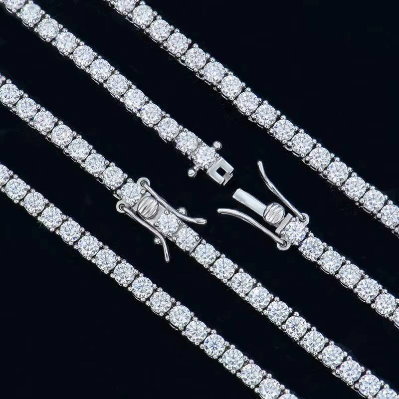 High Quality 925 Sterling Silver Round Shape 3MM Moissanite Diamond Super White Tennis Chain for Men