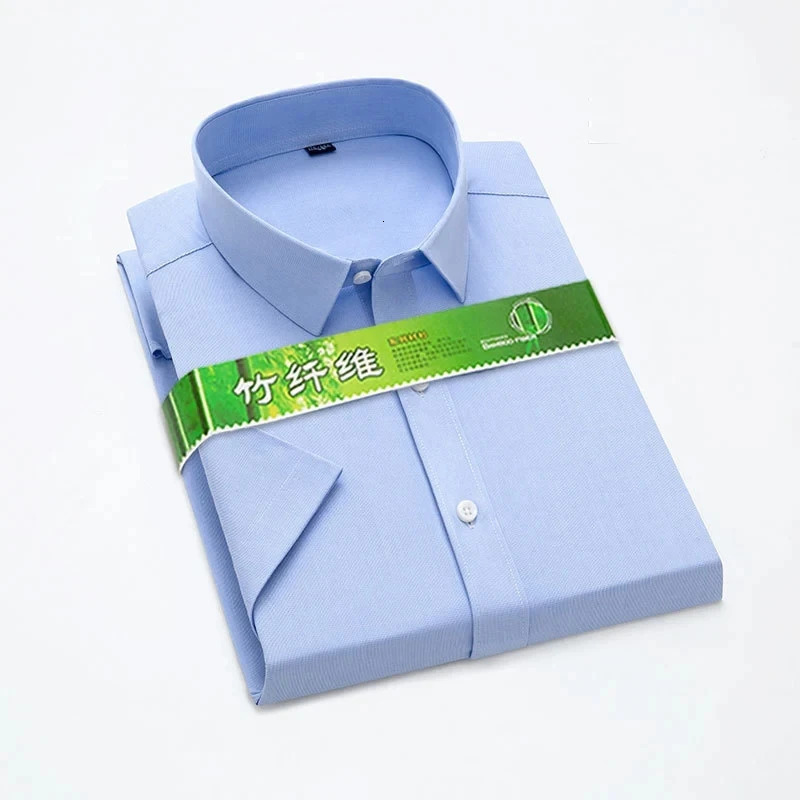 Bamboo Fiber Stretch Men Shirt Fashion Casual Business Short-Sleeved Top Anti-Wrinkle No-Iron Solid Color Formal Shirt S-6XL 250820