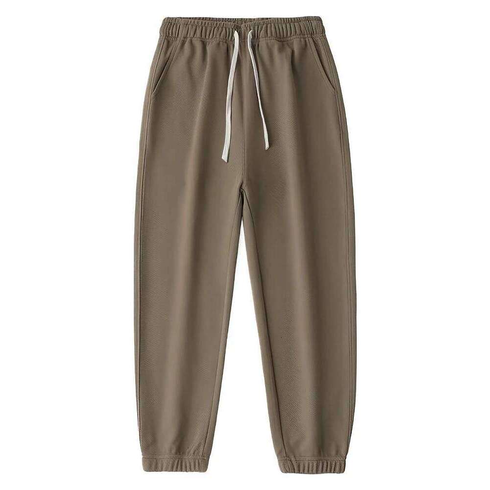 Casual Twill Knit Baggy Jogger Pants Men Brown Solid Color Sport Jogging Sweatpants 500g Outdoor Walking Gary Work Trousers