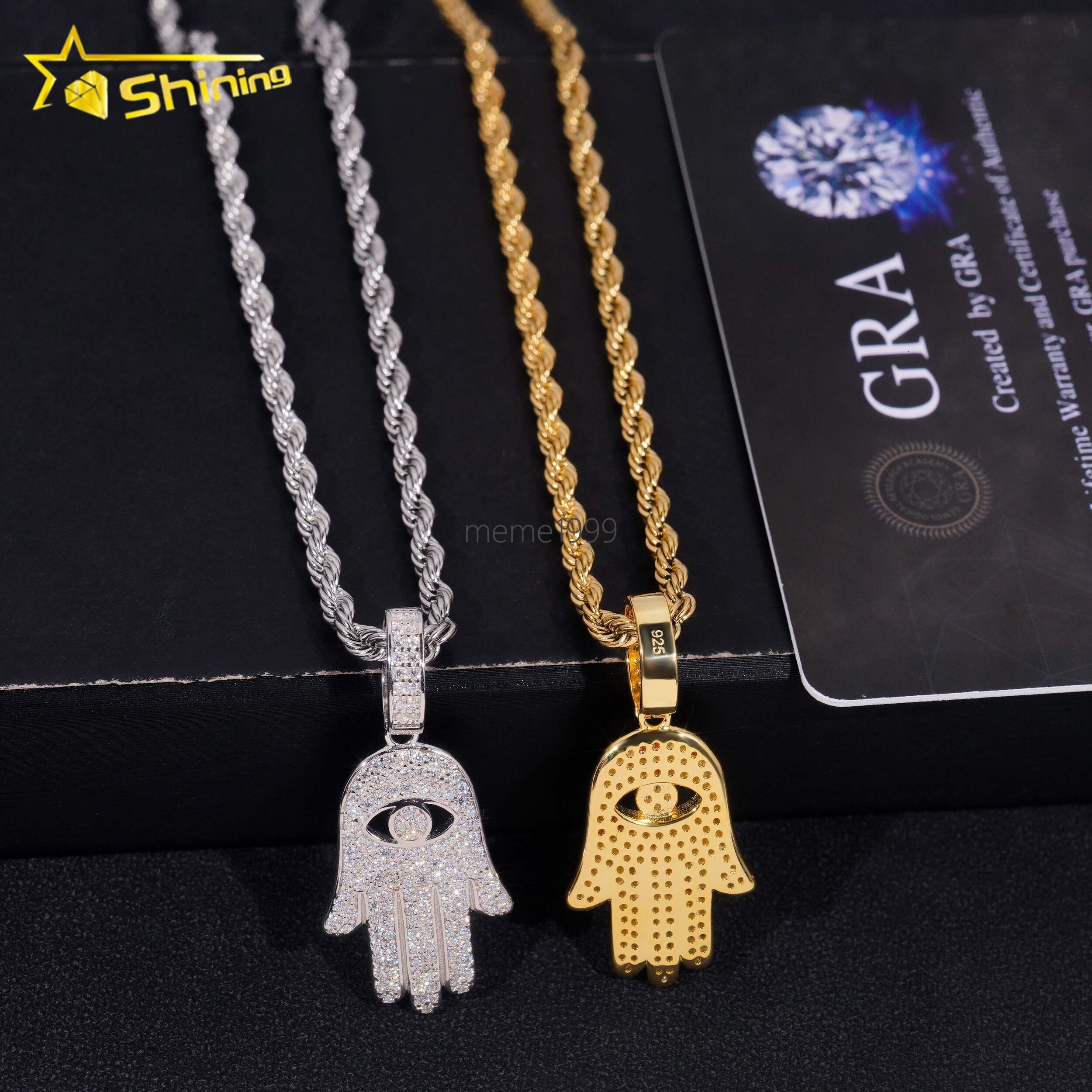 High Quality Hip Hop Hamsa Hand 925 Sterling Silver Certified VVS Moissanite Diamond Pendant