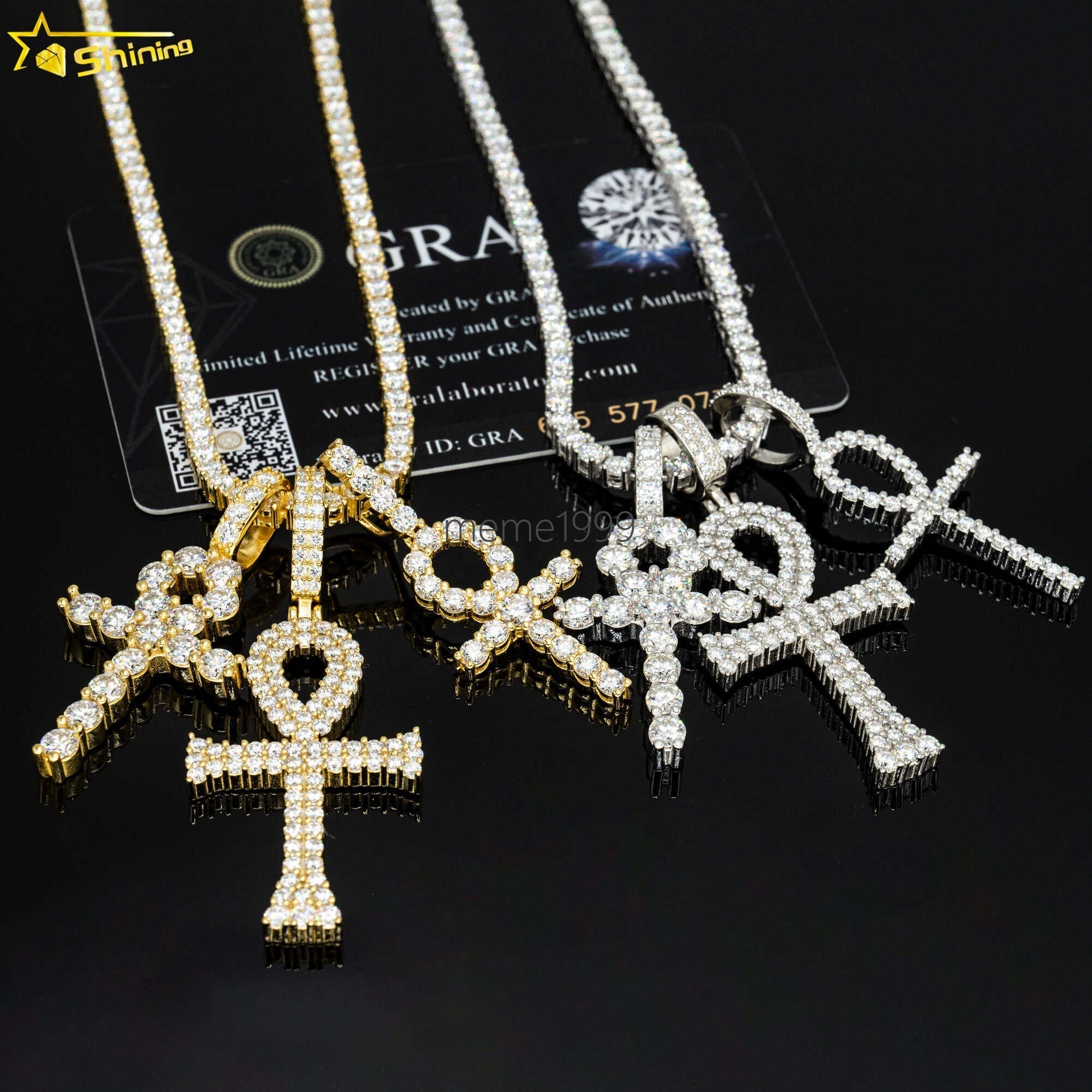 Hot Fashion Ankh Cross Pendant 2mm-5mm Width 925 Solid Silver D/VVS Clarity Moissanite Hip Hop Ankh Cross Pendant for Necklace