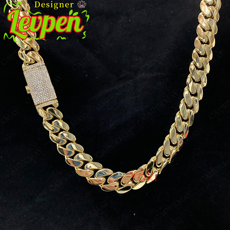 Hop Heavy 250g Gold Hip Chain Necklace 14mm 925 Silver 14k Gold Plated Smooth Miami Cuban Link Chain With Long Moissanite Clasp