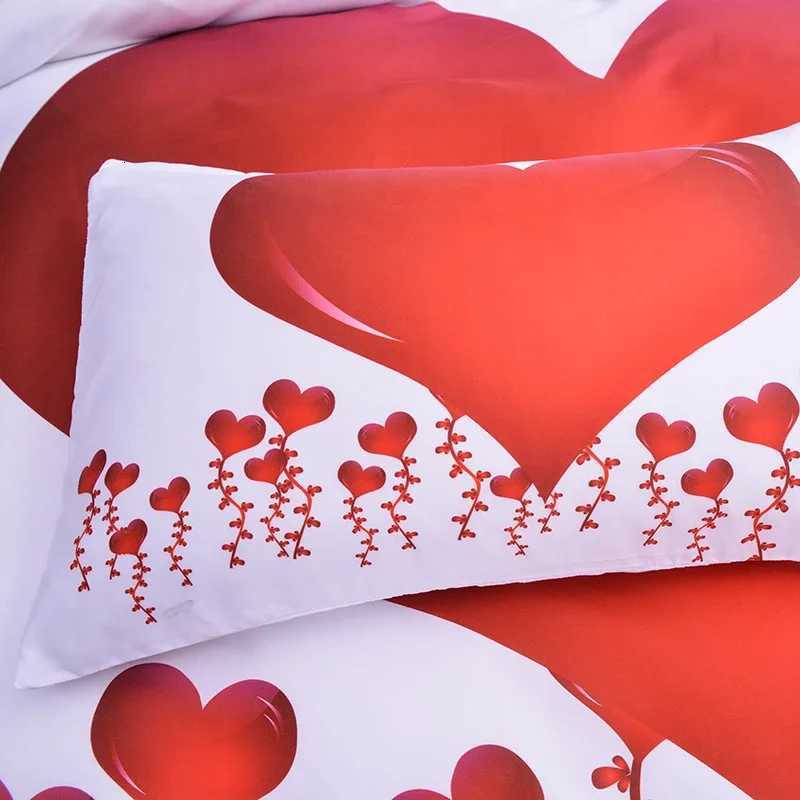 Room Decor Home Bedding Sets 2/3pcs Red Heart Printing Queen Size case Duvet Cover Set Polyester Bedclothes Y250819