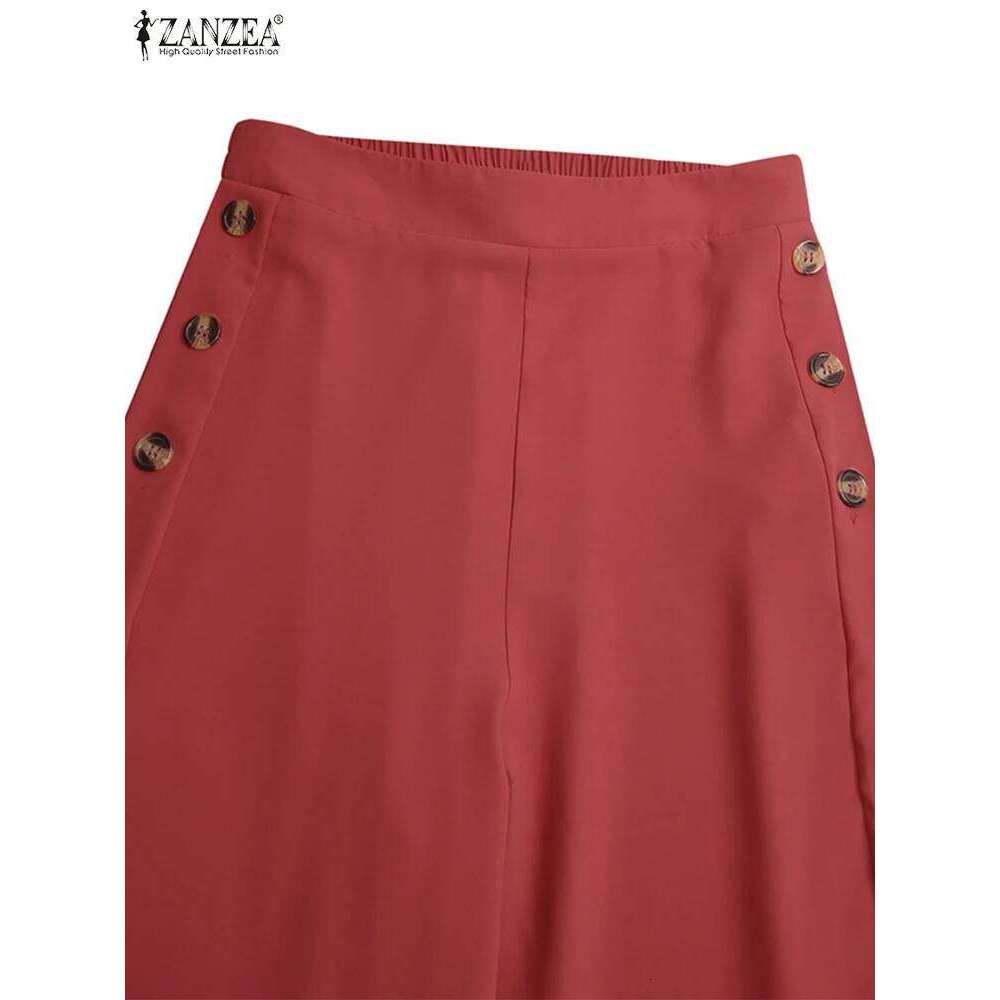 2023 Summer Casual Suit Pants ZANZEA Elegant OL Women Wide Leg Pant Capris Solid Trouser Oversized High Waist Pantalon Palazzo