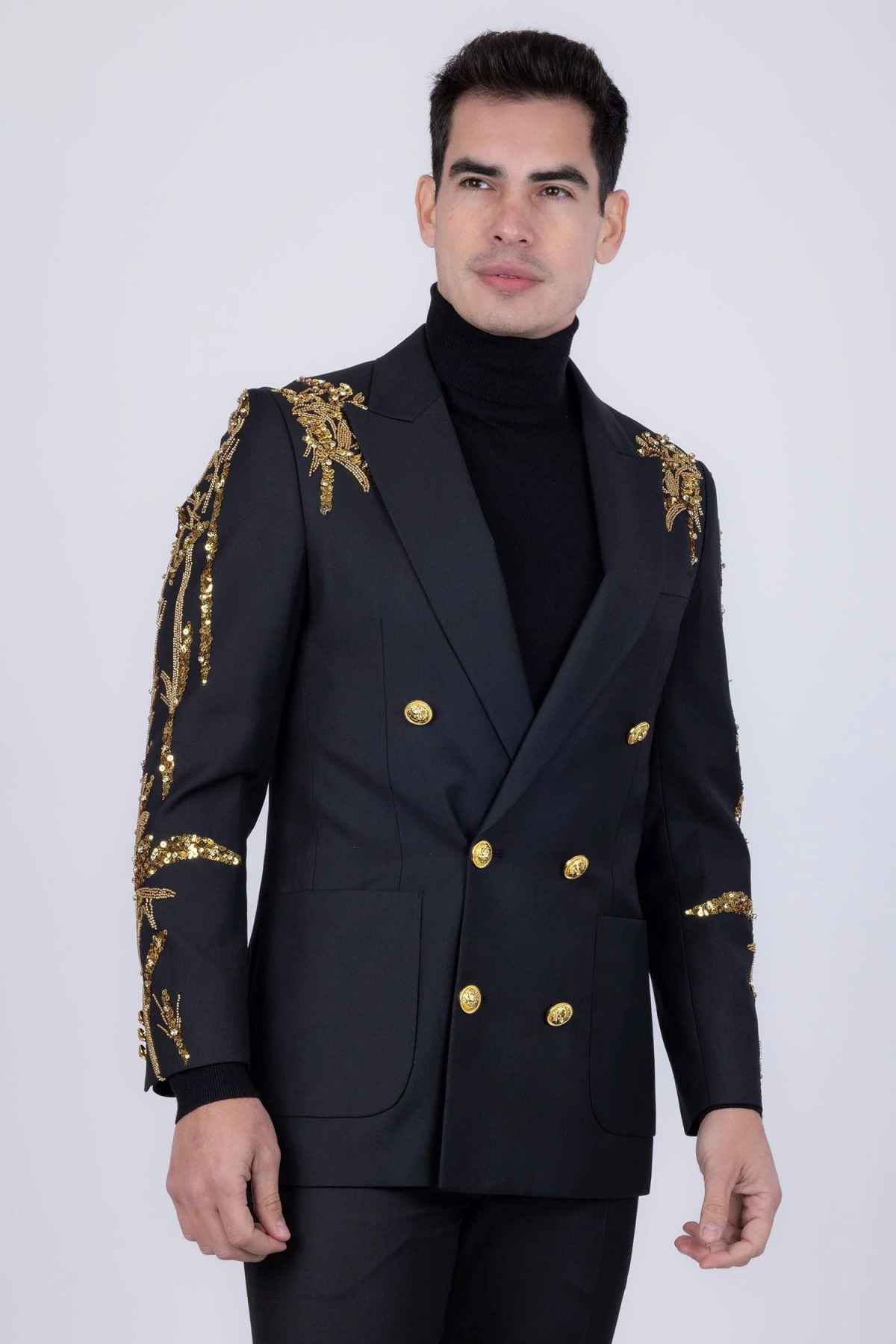Stylish Men Suits Peaked Lapel 2 Pieces Blazer Pants Beads Sequins Special Occasion Party Wedding Groom Tuxedo Customized