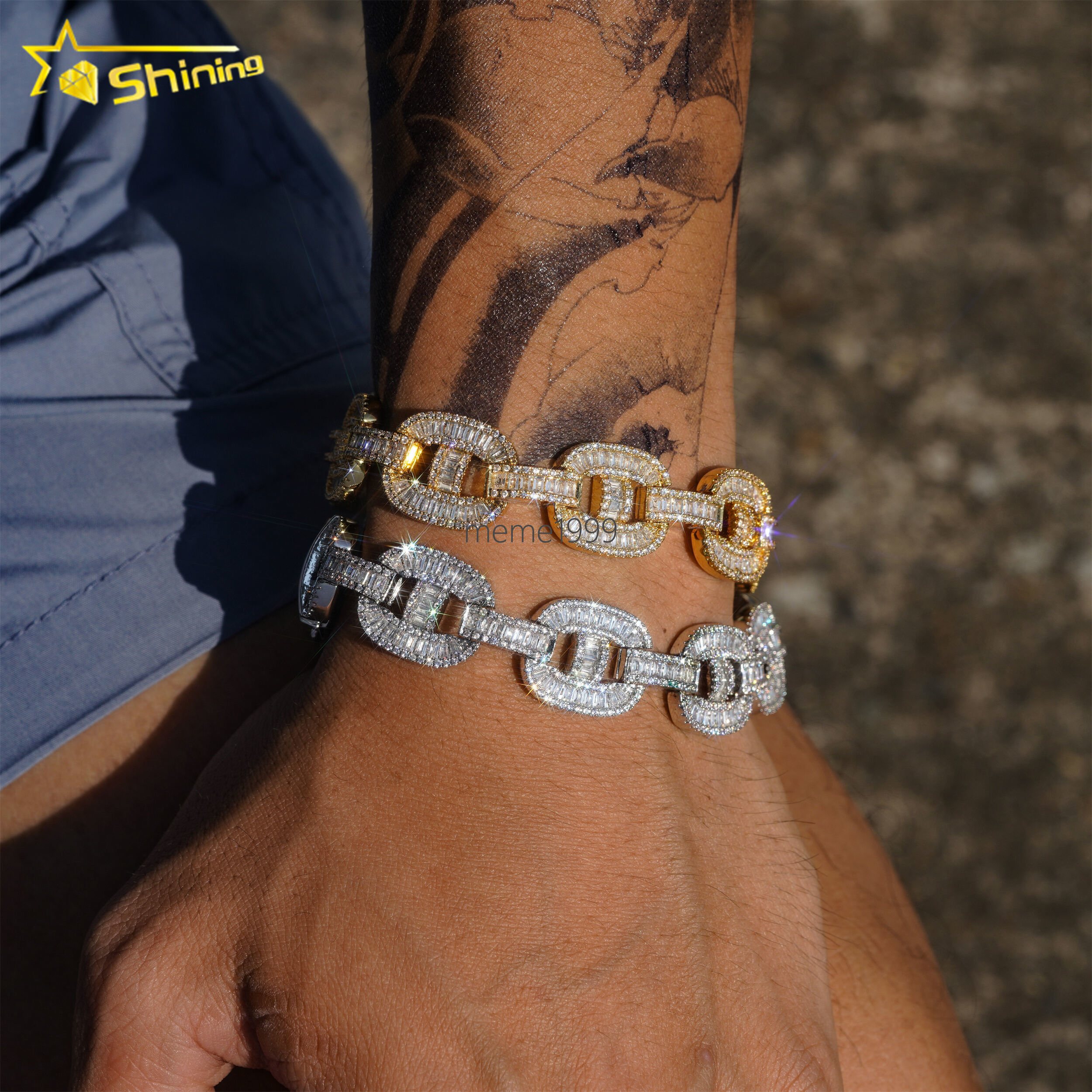 Ready to Ship Iced Out Cuban Bracelets High Quality 18K Gold Plated Brass moissanite Diamond Cuban Link Chain