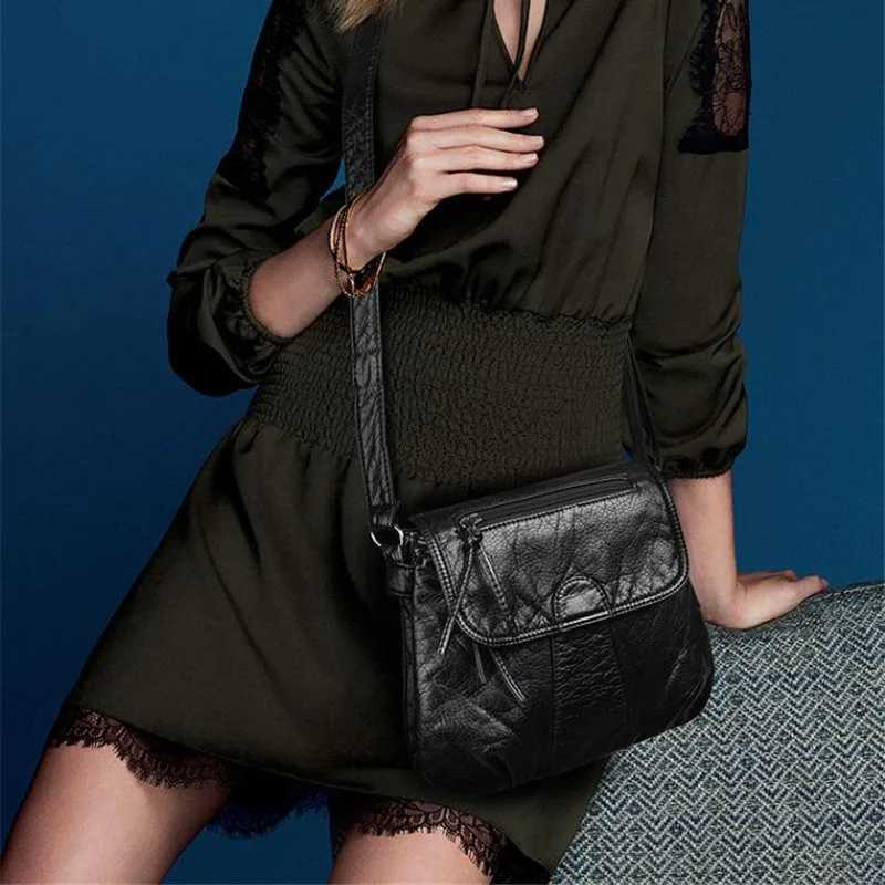 Black Small Women Messenger Bag Soft Washed PU Leather Crossbody Bag Female Handbag Purses Y250819