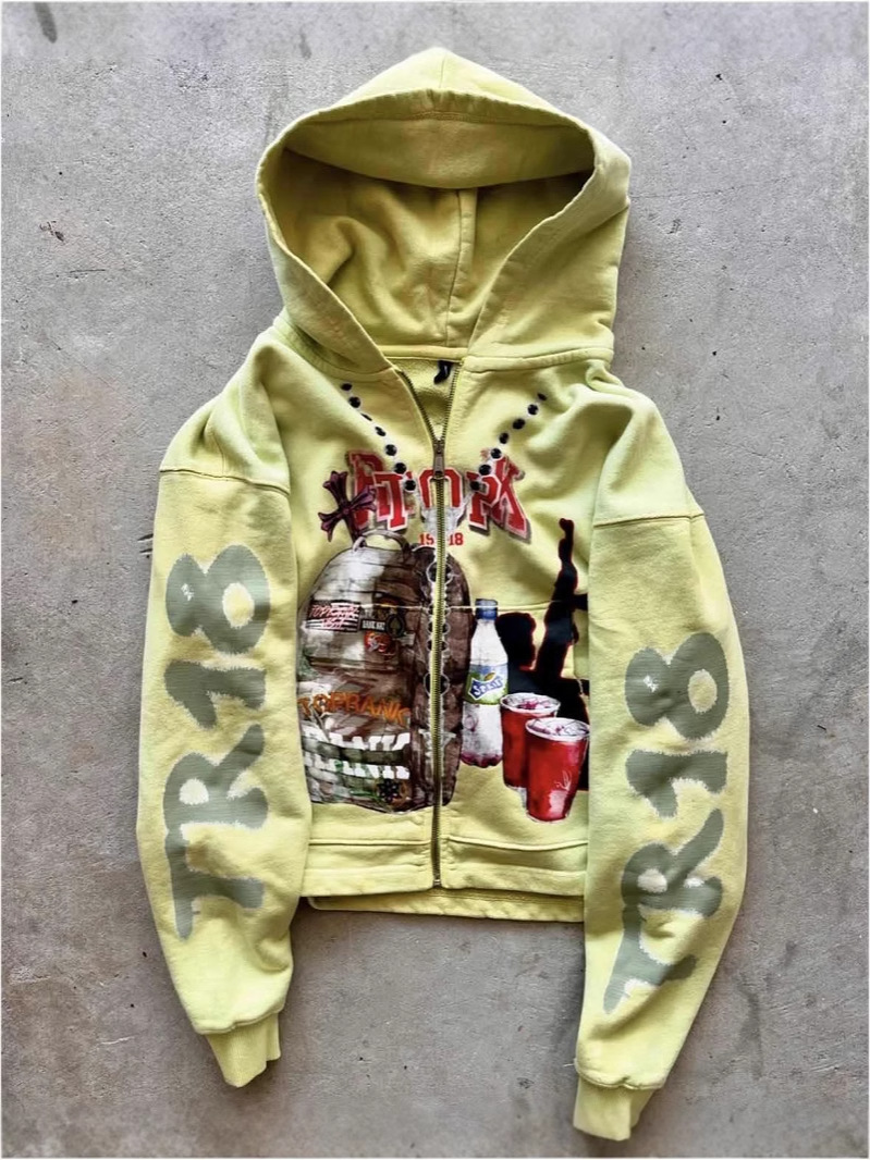 Men's Hoodies Retro Letter Printing Zipper Sweatshirt Jacket Casual Men And Women Fashion Personality Design Hoodie Hip-hop Streetwear