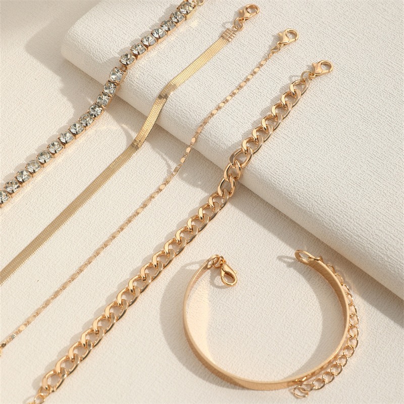 Elegant Gold & Diamonds 5-Piece Combined Bracelets - Chic Minimalist Jewelry Collection