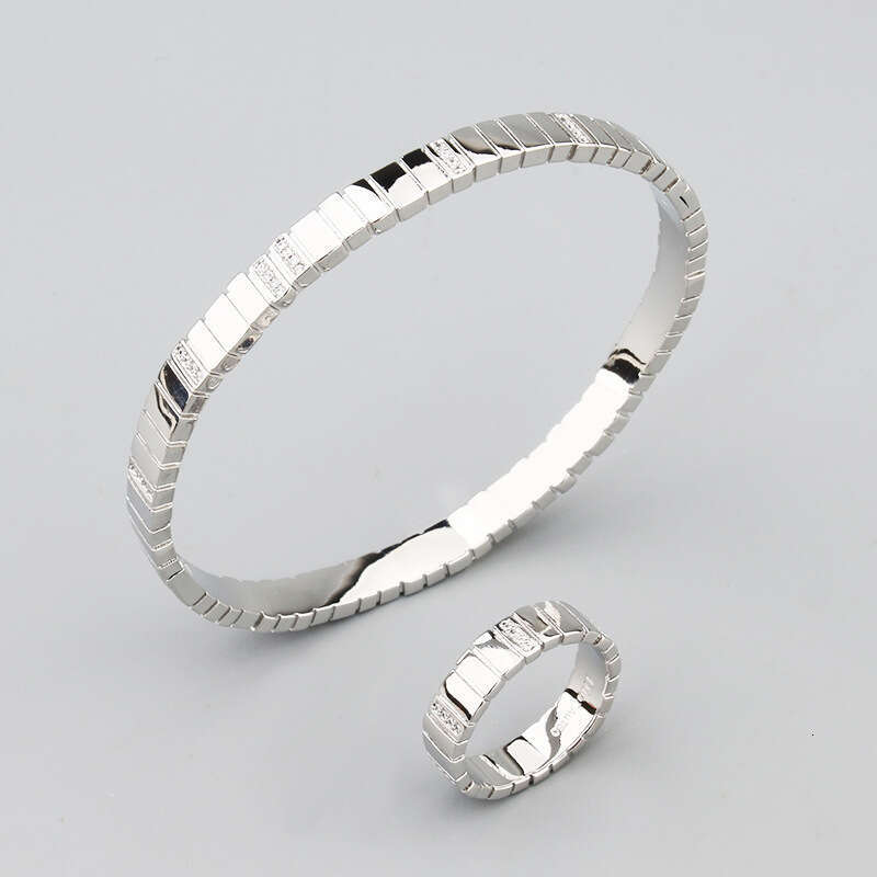 European Style Simple Copper Gold-Plated Synthetic Zircon Ring Accordion Step Strap Inter-Dia Champagne Gold Bracelet