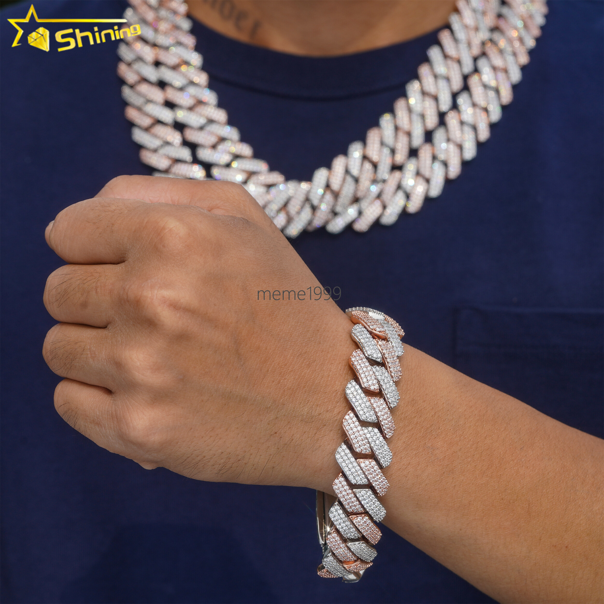 Luxury Big Size 19MM Width Iced Out Hip Hop Cuban Chain Bracelets Custom moissanite Diamond Cuban Link Chain for Men