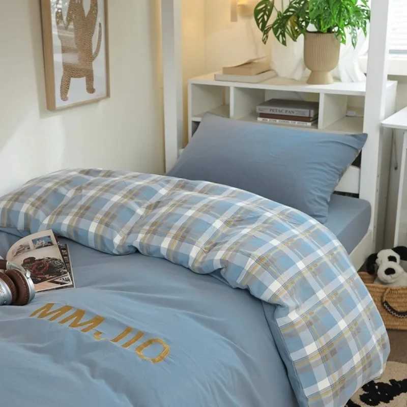 2025 new college student cotton washed cotton embroidered student bed sheet quilt cover three-piece set four-season universal Y250819