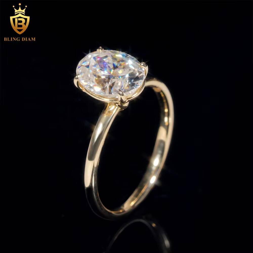 High Quality D VVS1 Moissanite Diamond Ring 14K Yellow Gold Engagement Wedding Ring