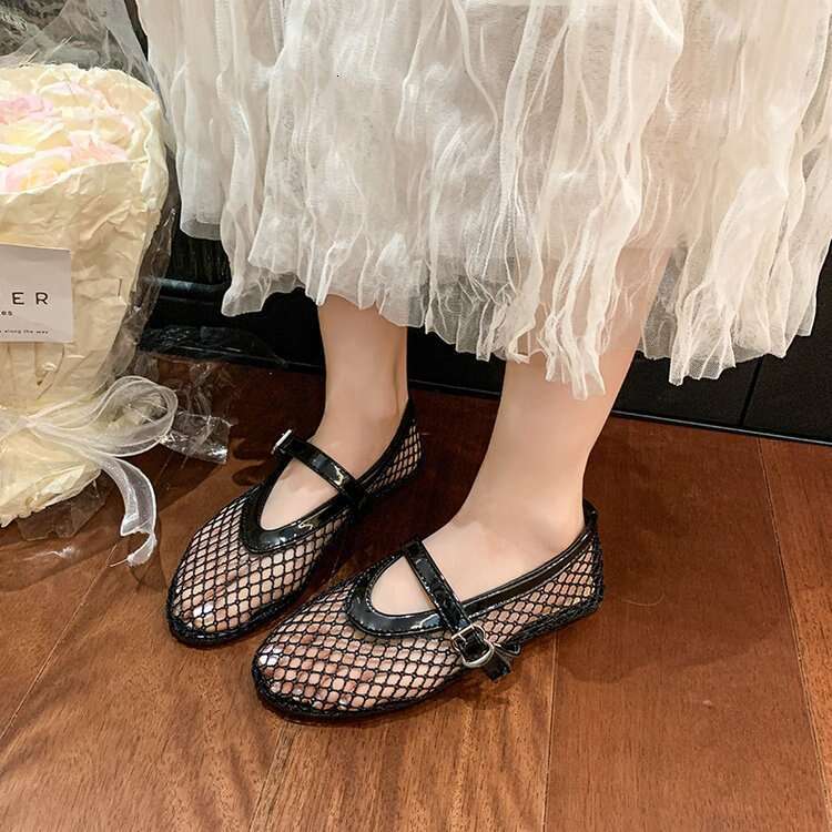 36-42 Large Size Flat Hollow Summer New Style Sandals for Women, Fishnet Surface Shoes, 2025 Mary Jane Single Shoes