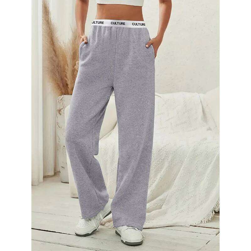 Fashion High Waist Webbing Loose Women's Wide Leg Solid Colour Casual Female Pants Autumn Daily Wear