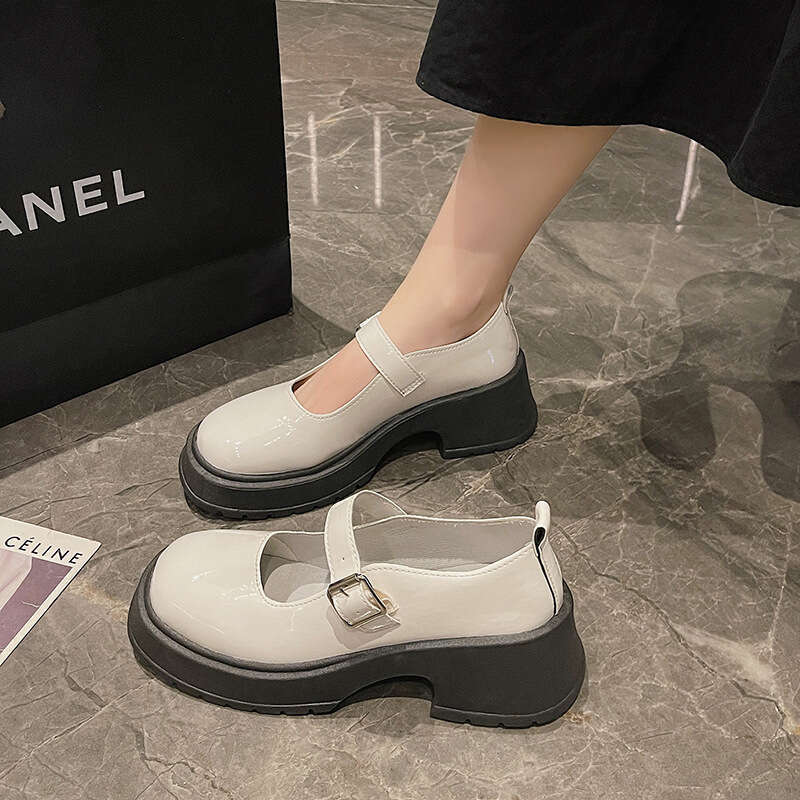 2023 Spring British New Thick-Soled Women's Leather Shoes One-Strap College Style Mary Jane Flats for Women