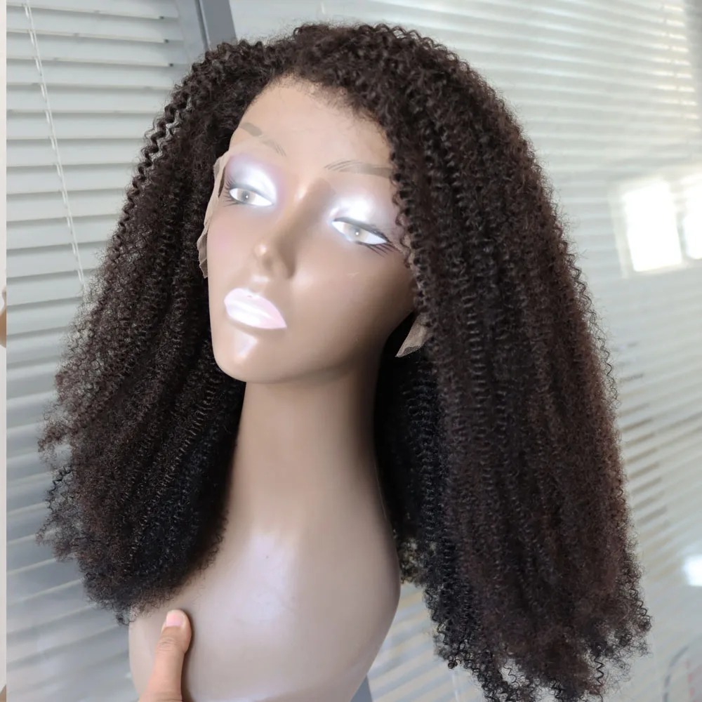 4C Afro Kinky Curly Lace Front Wig Virgin Remy Human Hair Lace Frontal Closure Wig Black and Natural Black Curls Styles Wigs Ready To Wear Synthetic