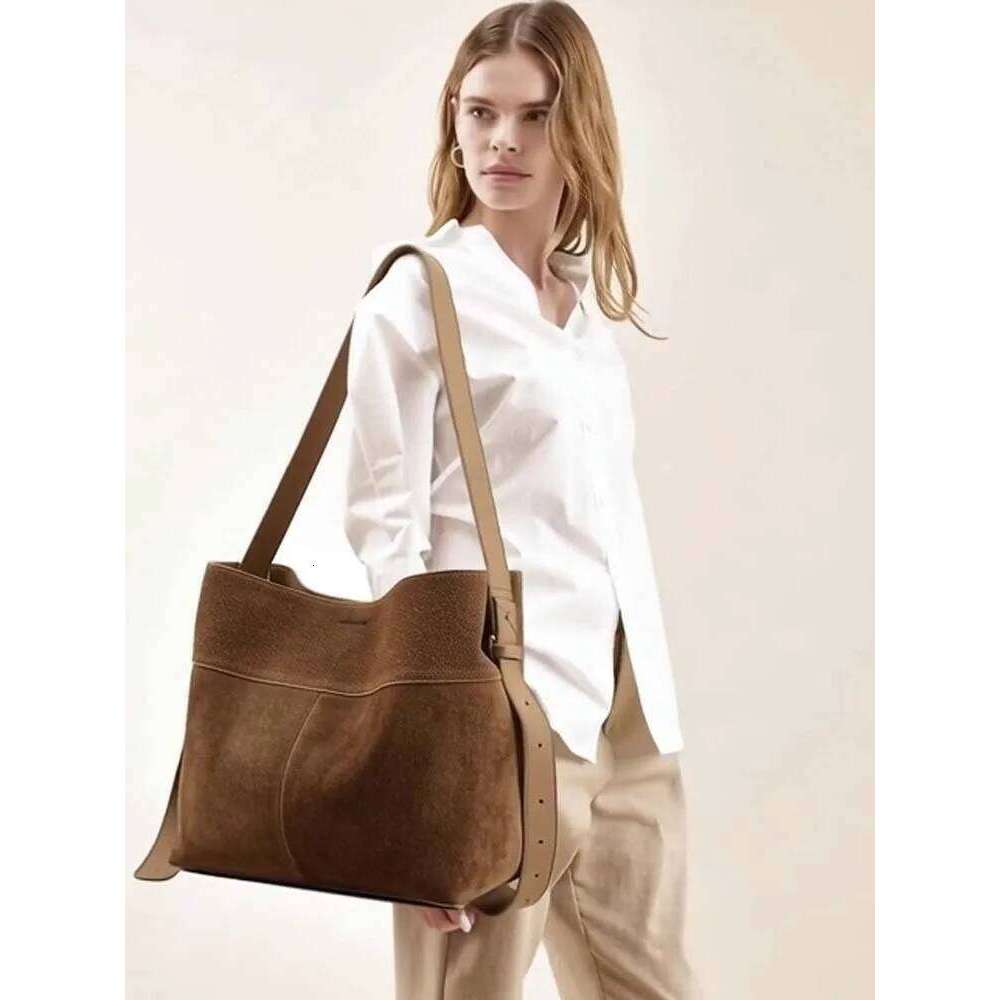 Winter Matte Suede Cow Leather Women Tote Coffee Retro High-end Warm Color Female Shoulder Bag Huge Commute Travel Handbag
