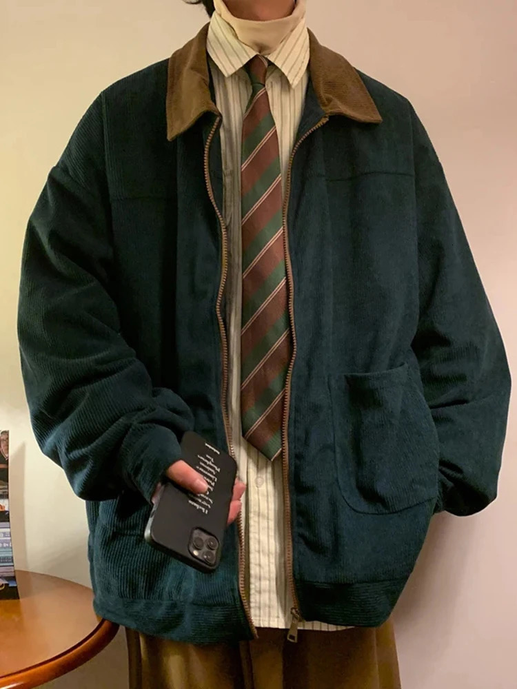 American Style Vintage 2025 Men Bomber Jacket Windbreakers Zipper Coats Autumn Loose Cargo Outwear 250818