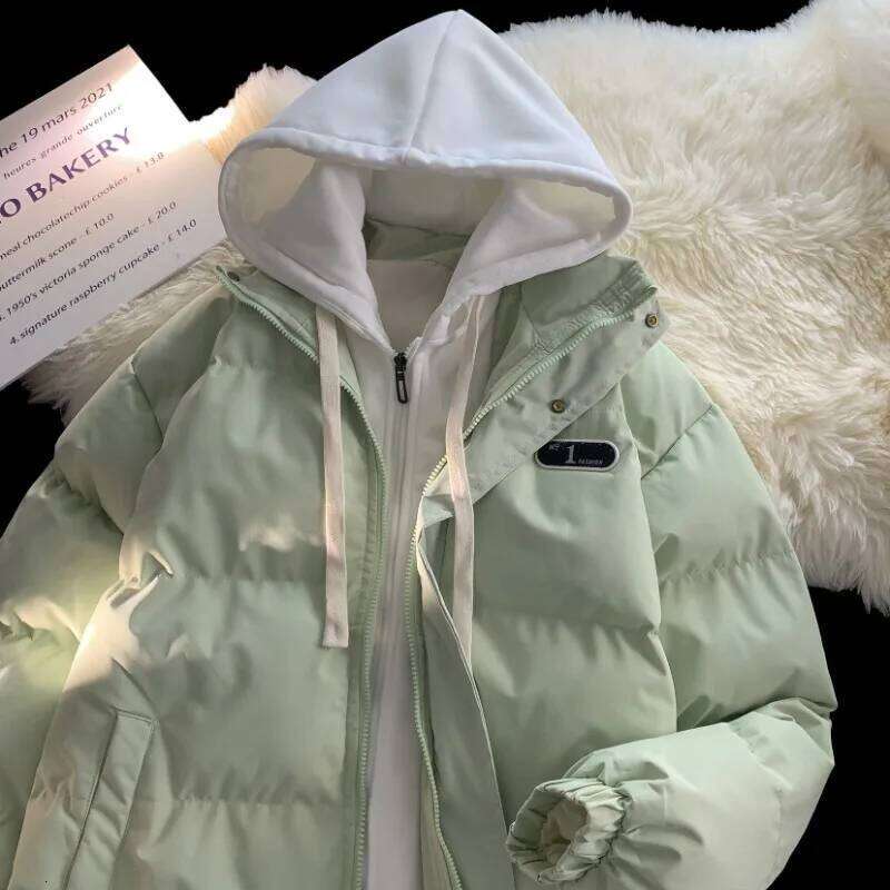 Winter Fashion Splicing Hooded Fake Two-piece Design Sense Bread Clothes Women Y2K New Korean Version Thick Warm Coats