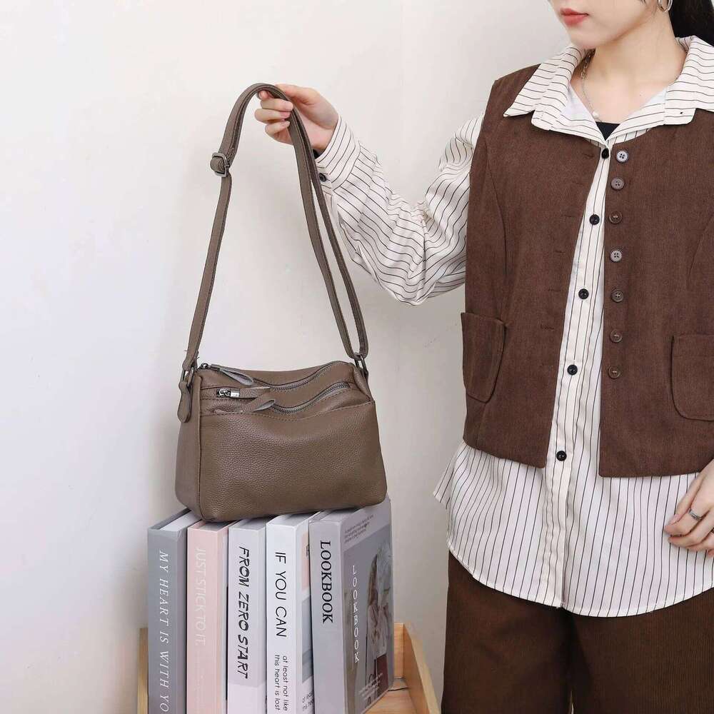Fashion Bags Women's Genuine Crossbody Bag, Multi-Pocket Organizer Tote, Diaper Bag For Moms, Full-Grain Leather Handmade Purse