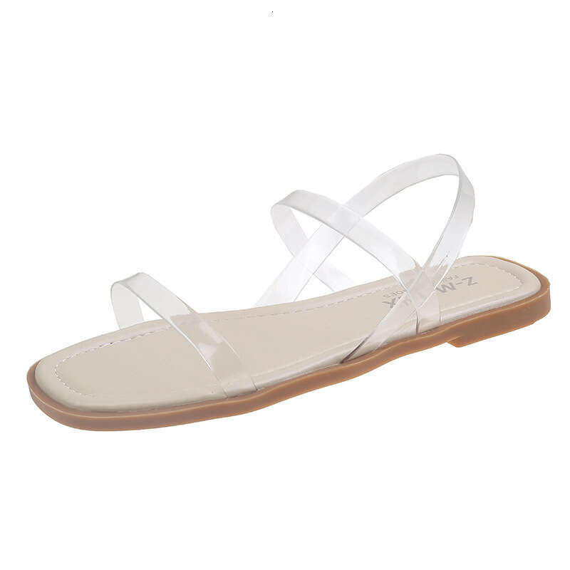 Transparent Flat Sandals for Women, Summer 2023 New Fairy Style Internet Celebrity Soft Sole Slip-On Beach Shoes