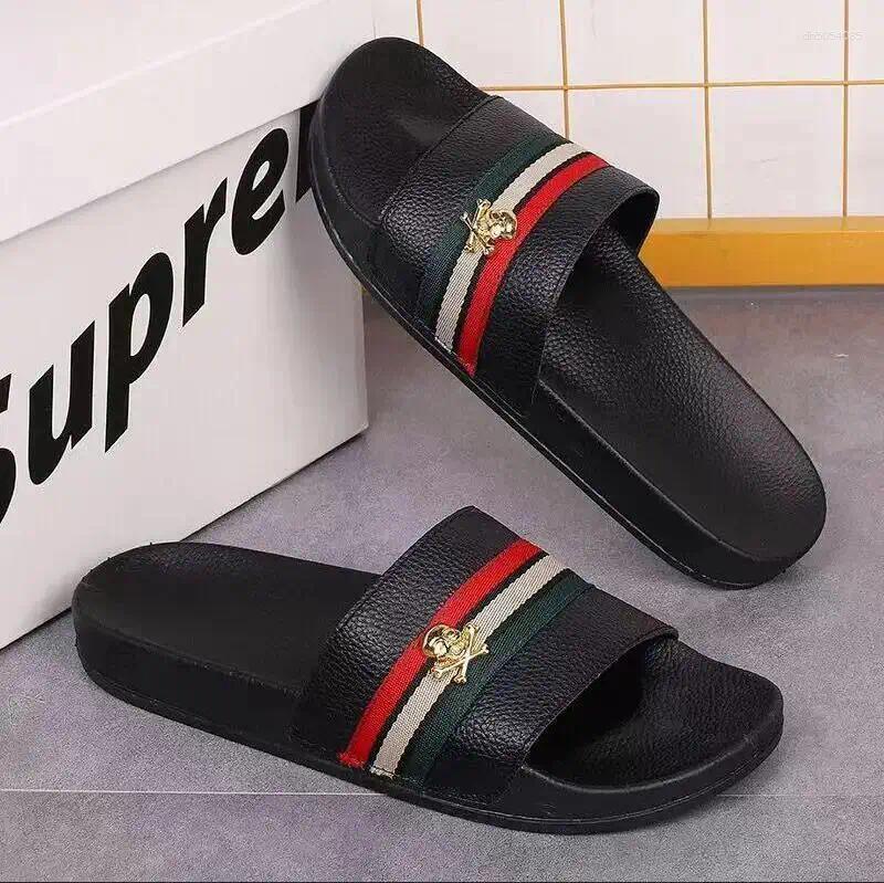 Slippers Men's Luxury Shoes Leather Brand Thick Sandals Summer Beach Sandals Flip Flops Breathable EVA Non-slip Slides