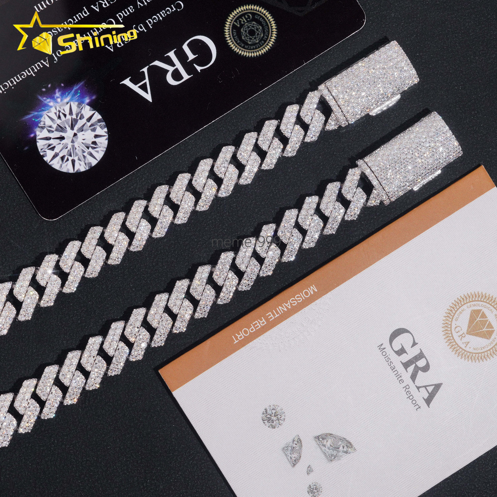 USA Warehouse Ready to Ship GRA Certificate 10mm 925 Solid Silver Hip Hop Jewelry Iced Out VVS Moissanite Diamond Cuban Bracelet