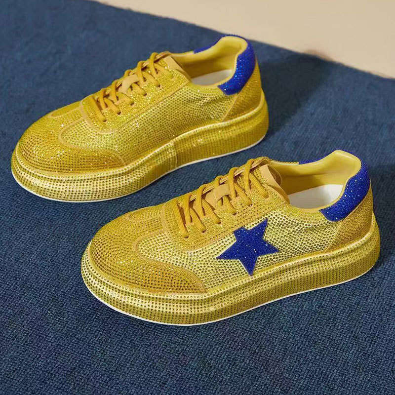 Rhinestone Starry Fashion Casual White Sneakers for Women 2025 New Summer Autumn Colorful Women's Shoes Versatile Thick Sole